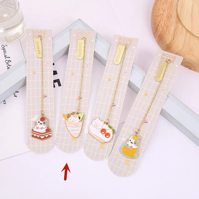 Jane Key Foodie cartoon cat metal bookmark in strawberry cake design