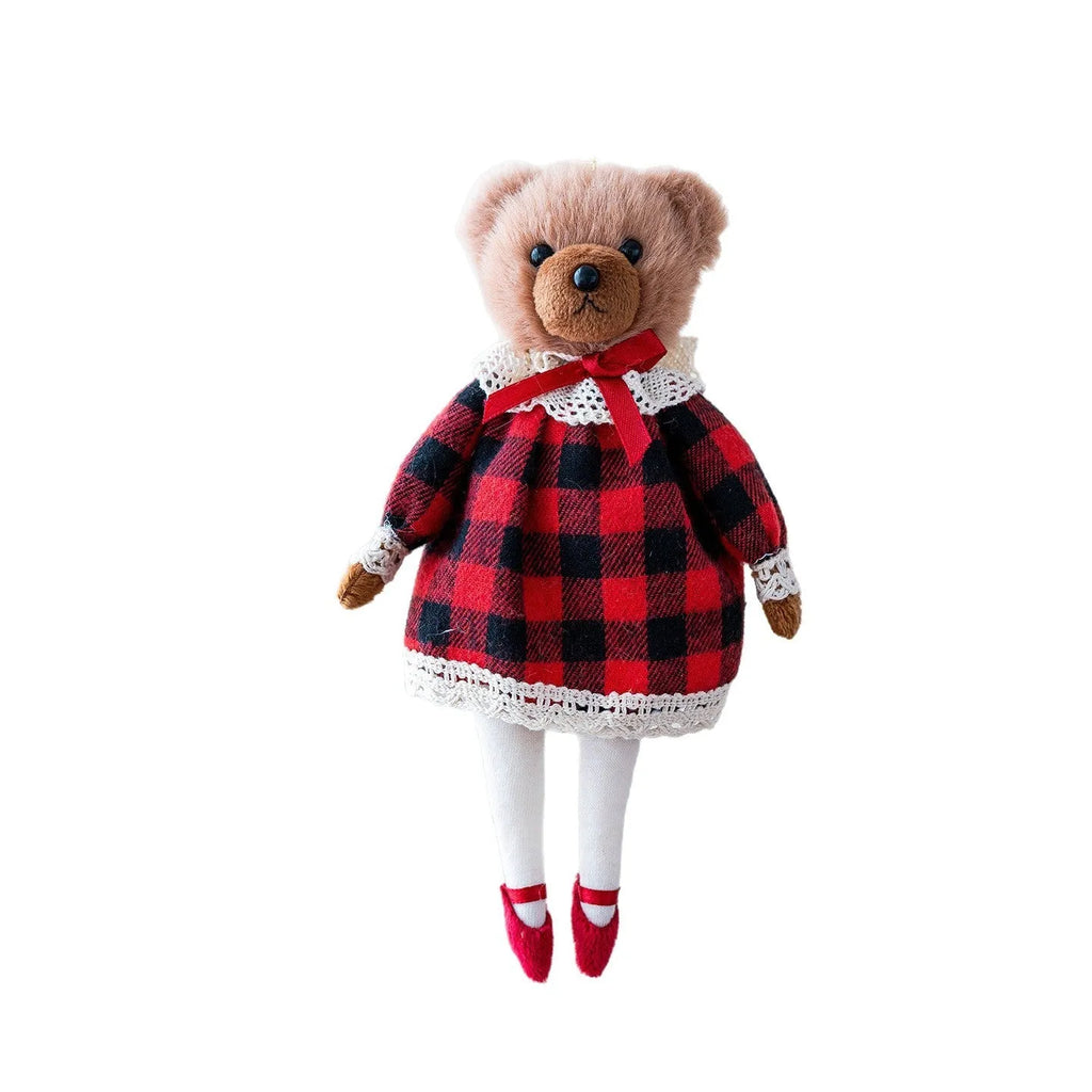 Plush bear doll wearing a cotton suit with a plaid body pattern in Princess or Gentleman style