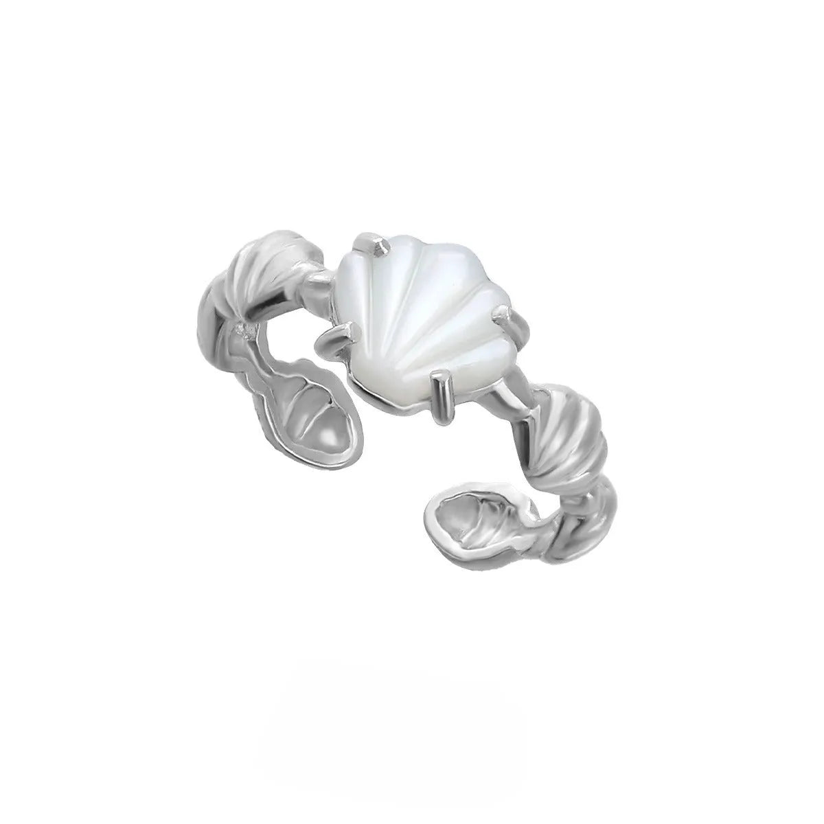 Women's adjustable silver ring with shell design in white gold or 18K gold colour finishes