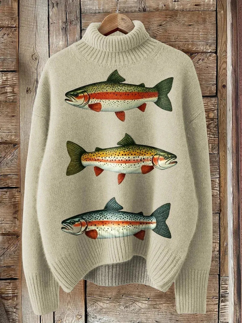Women's Christmas pattern printed turtleneck sweater in macaron colours with long sleeves