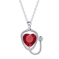 Women's red diamond stethoscope necklace with wings and cross motifs on copper chain