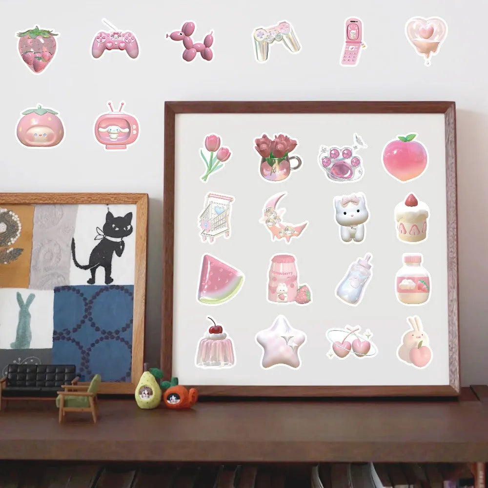 3D decorative stickers with pink heart designs in two style variations