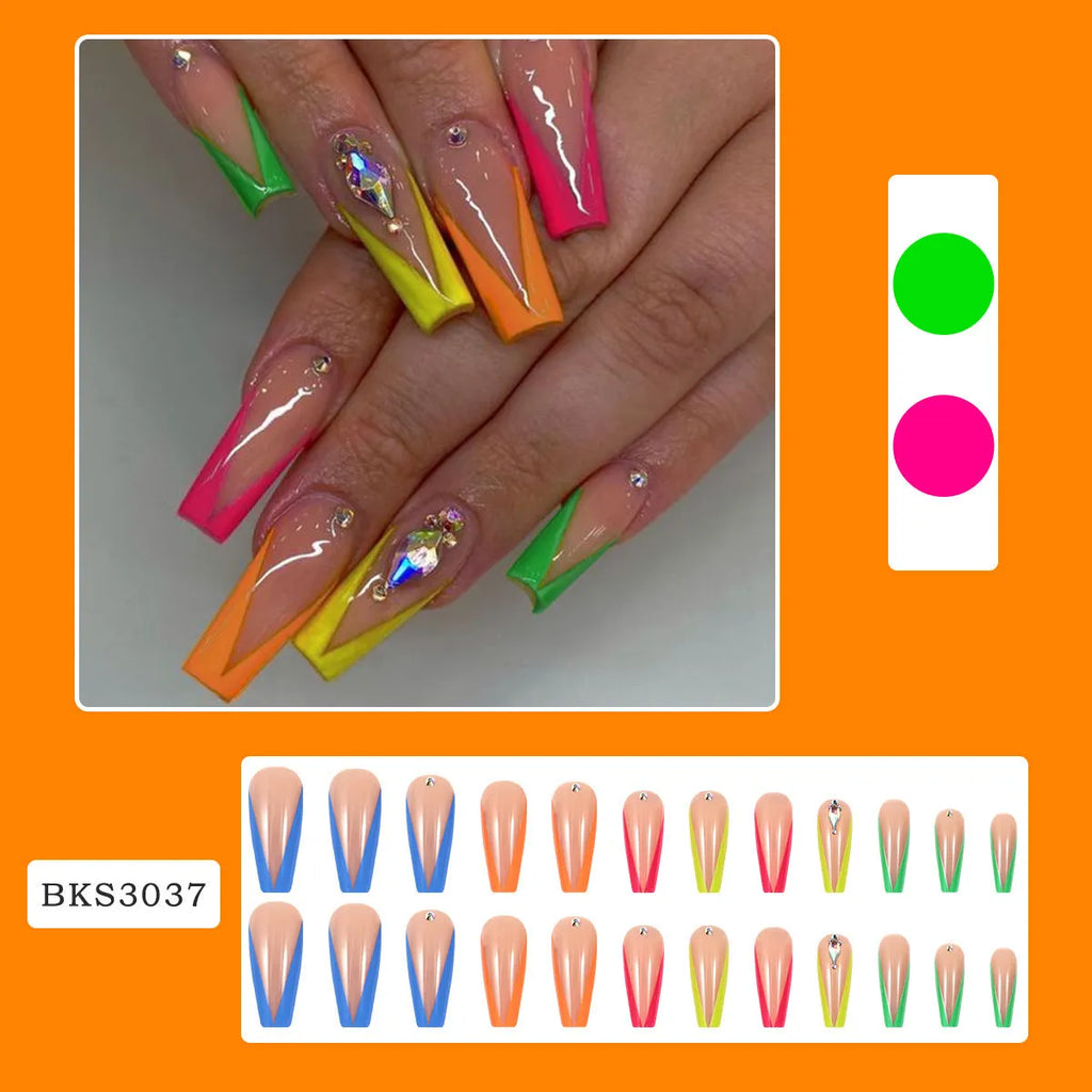 Detachable diamond colour French nail tips with cartoon and love pattern armour kit.
