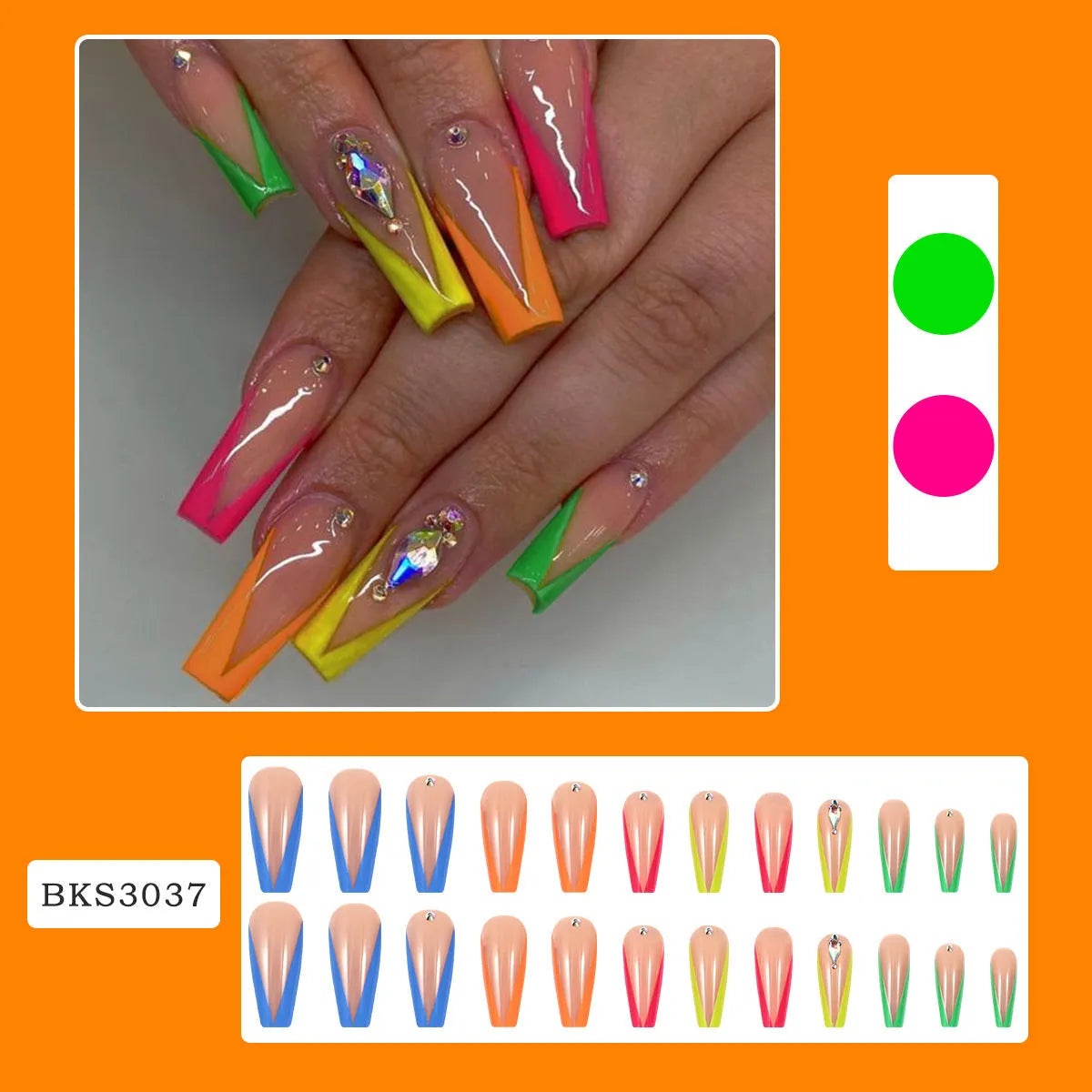 Detachable diamond colour French nail tips with cartoon and love pattern armour kit.