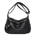 Large blue or black horizontal square women's PU shoulder bag with a zipper and soft handle.