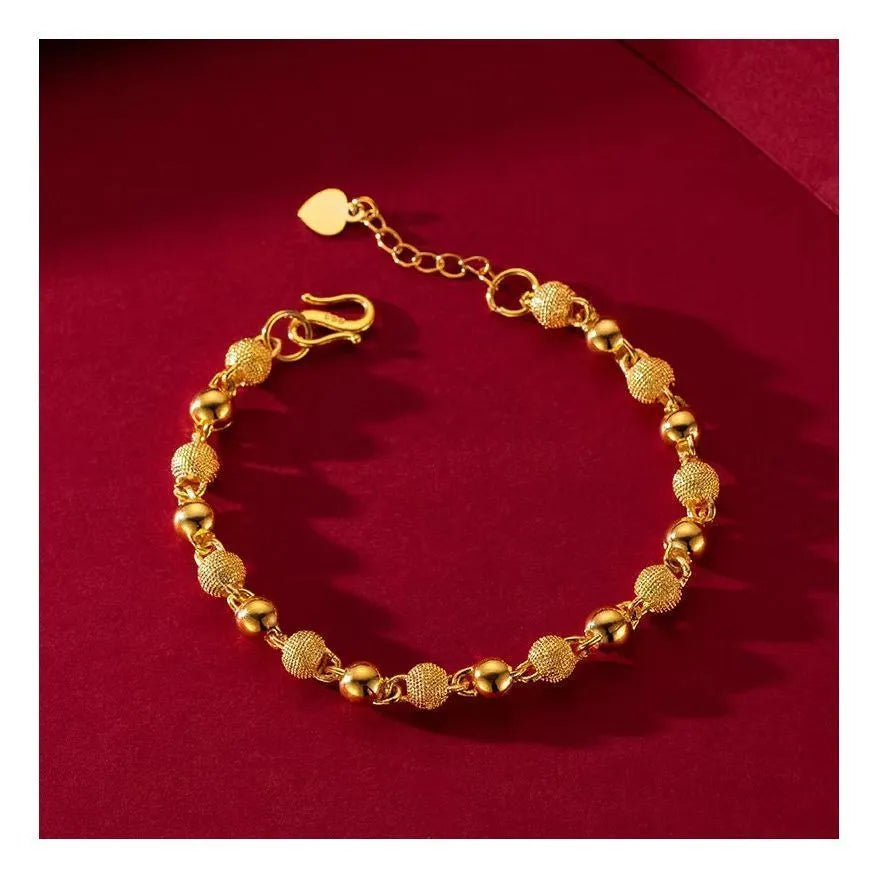 Solid light sand beads all-match bracelet in antique style with chain design on alloy