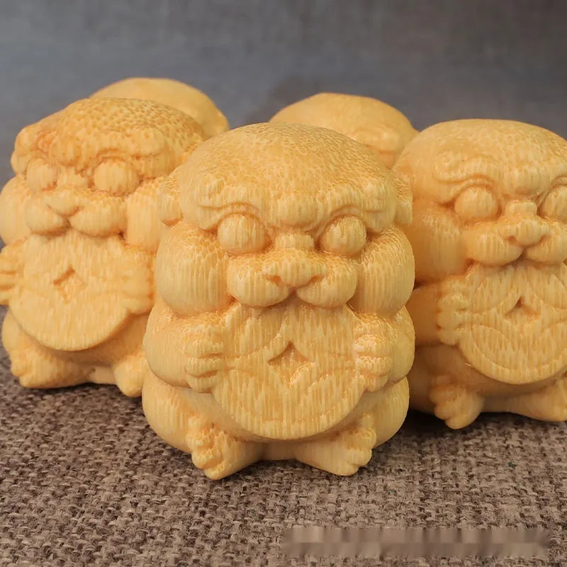 Solid bamboo carving ornament Take Money figurine, 4.5cm tall.