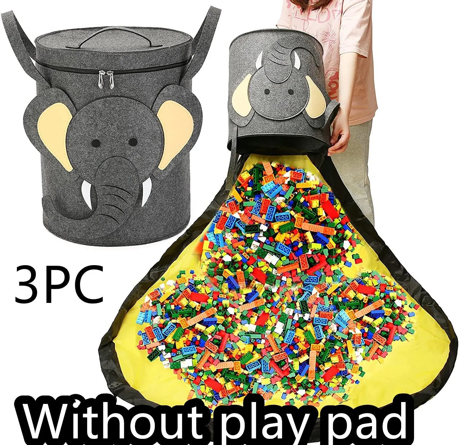 Green felt storage cube with pull rope unfolded as waterproof play mat for children's toys