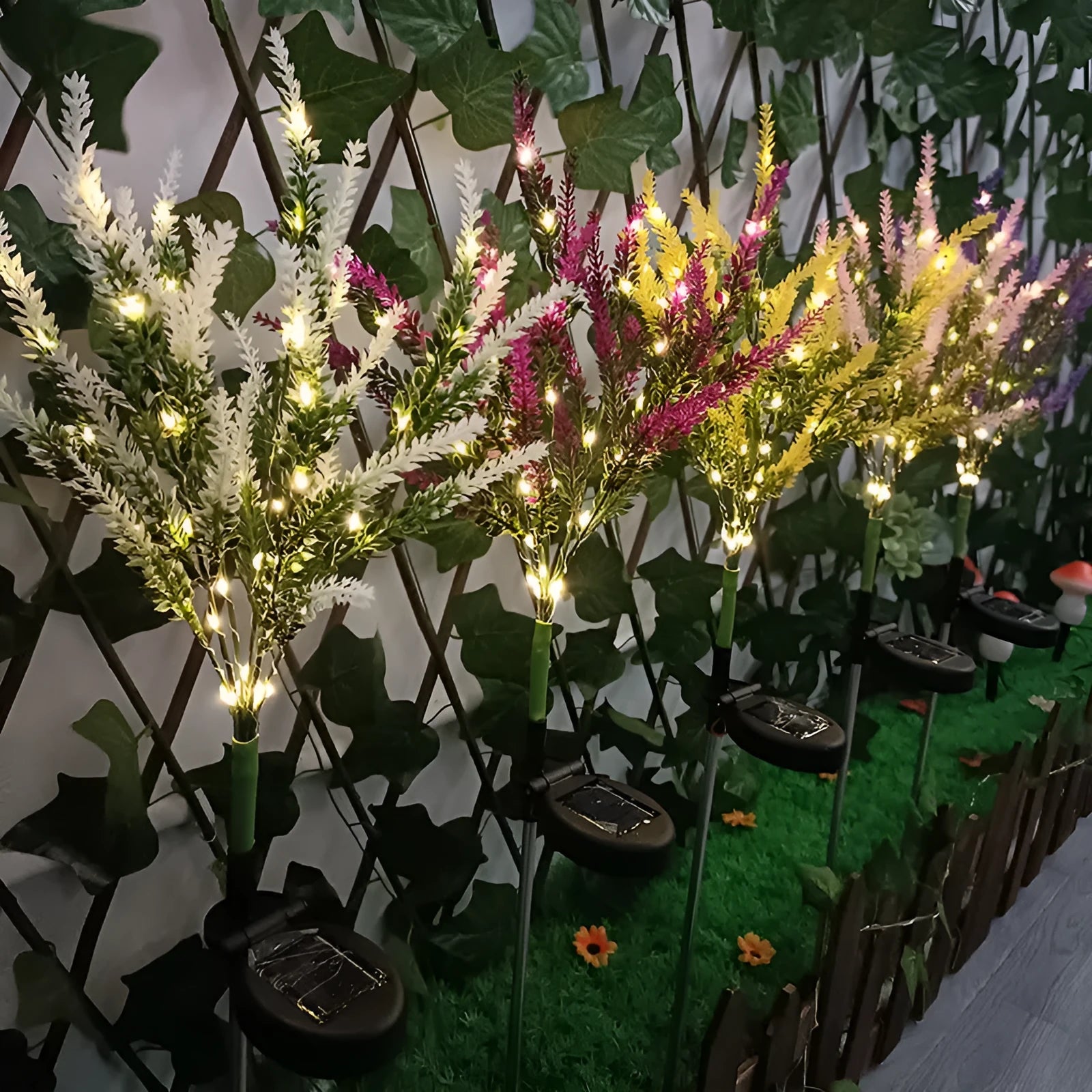 74cm solar LED garden light with flower shape design in lavender colour for outdoor courtyard decoration