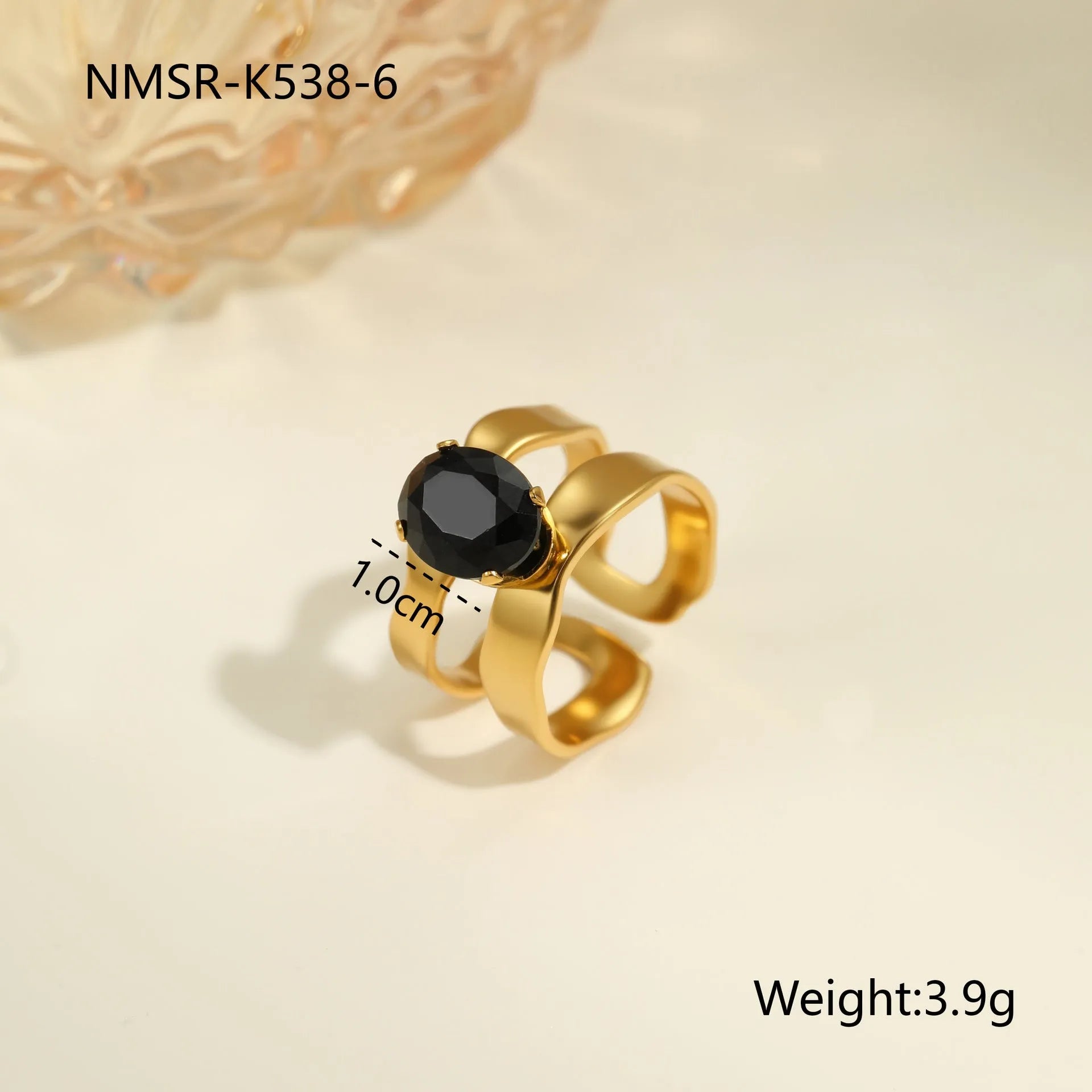 Geometric open mouth women's ring with zircon inlay made from silver-toned electroplated stainless steel.