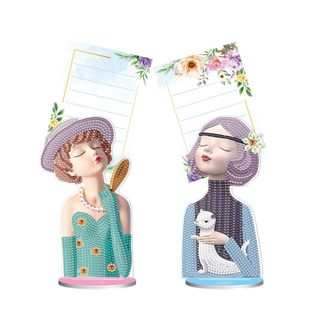 Handmade diamond painting desktop decoration with note clip, American style frameless design