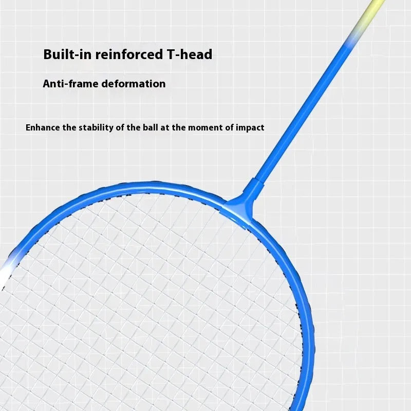 Pair of blue and red ultra-light alloy badminton rackets side by side