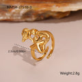 Stainless steel open design geometry ring with flower ocean pattern for women in affordable luxury style