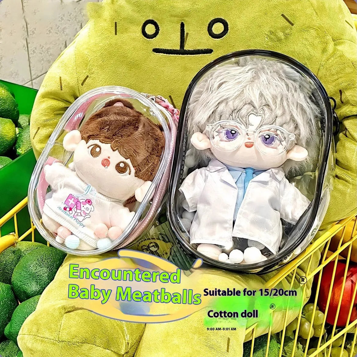 17cm transparent PVC cartoon backpack storage bag with colourful ball keychain