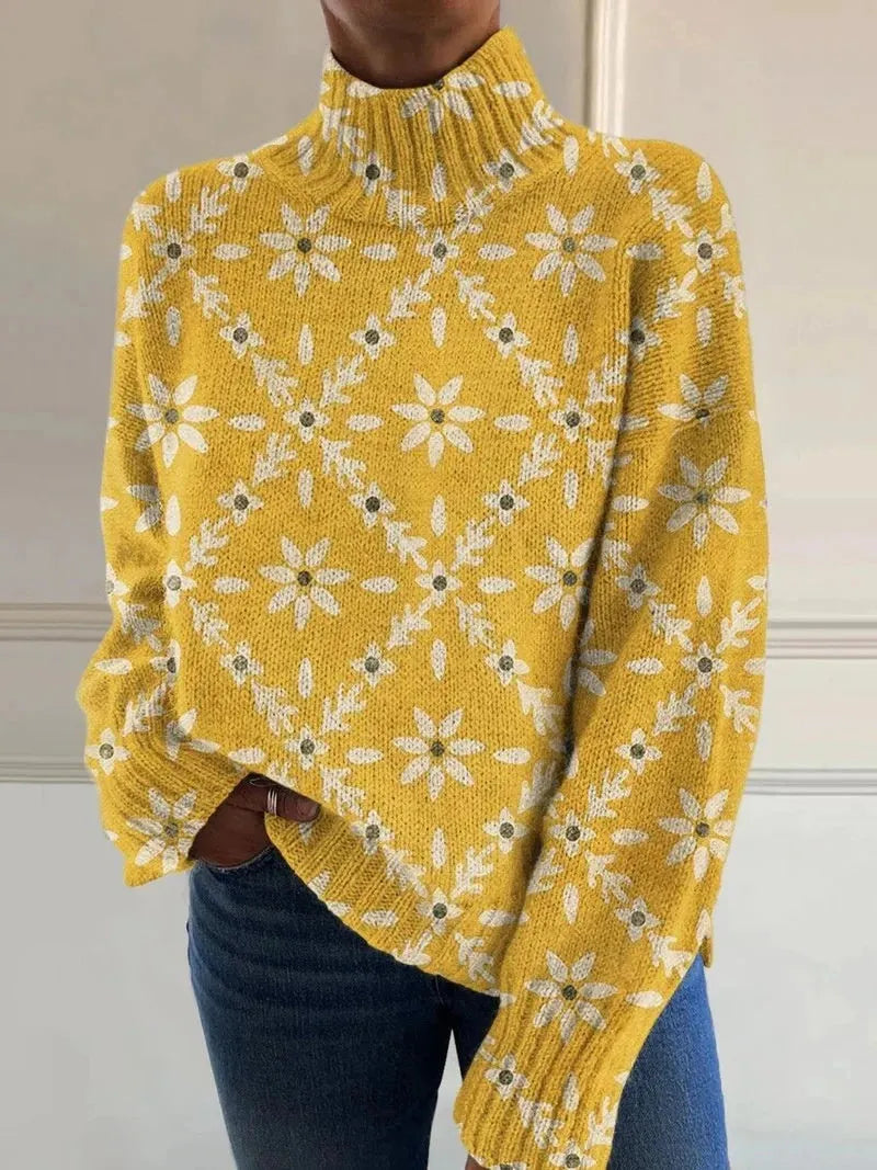 Women's Christmas pattern printed turtleneck sweater in macaron colours with long sleeves
