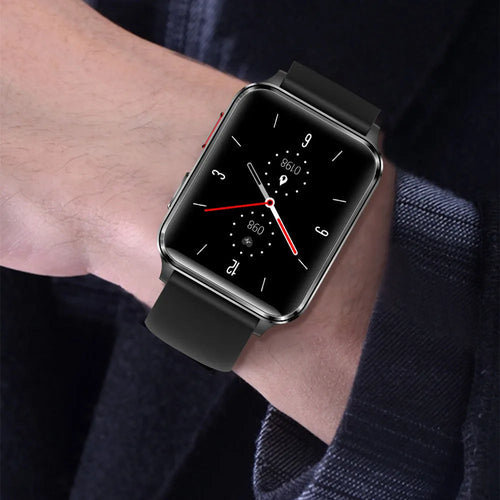 Multi-sport smartwatch with 1.70-inch tempered glass screen and silicone wristband showing fitness tracking interface