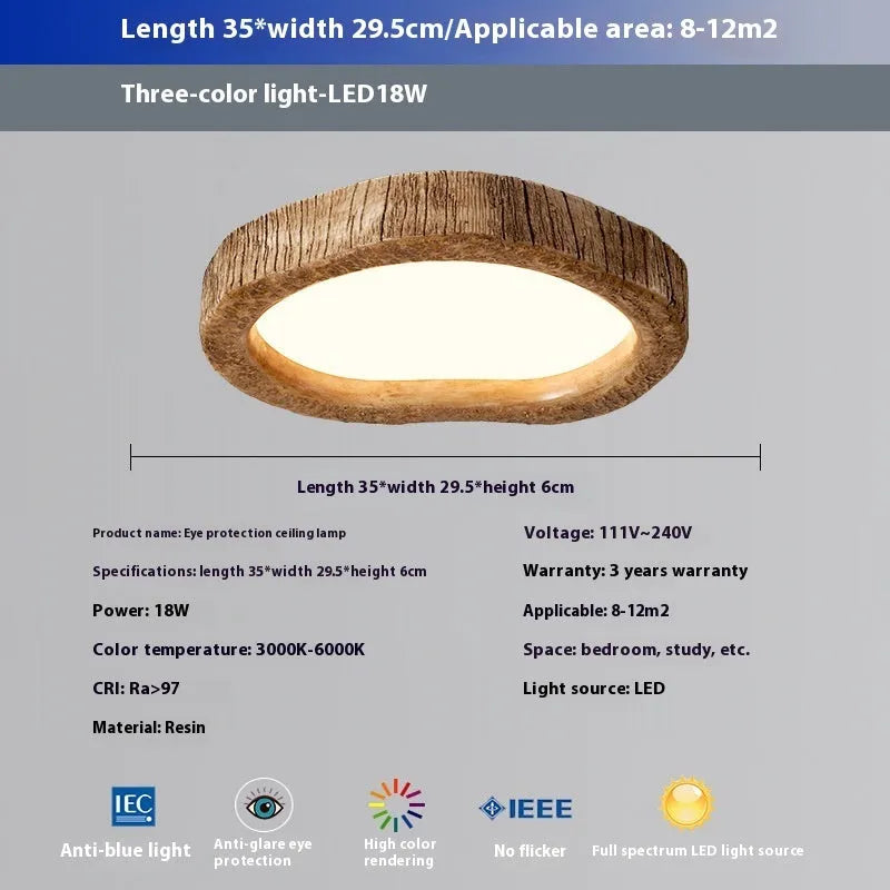 Wood grain finish round ceiling lamp in new Chinese style for bedroom lighting