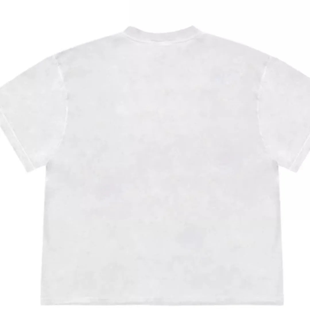 Women's loose blueberry patchwork T-shirt with short sleeves and floral design on Ice Oxygen cotton.