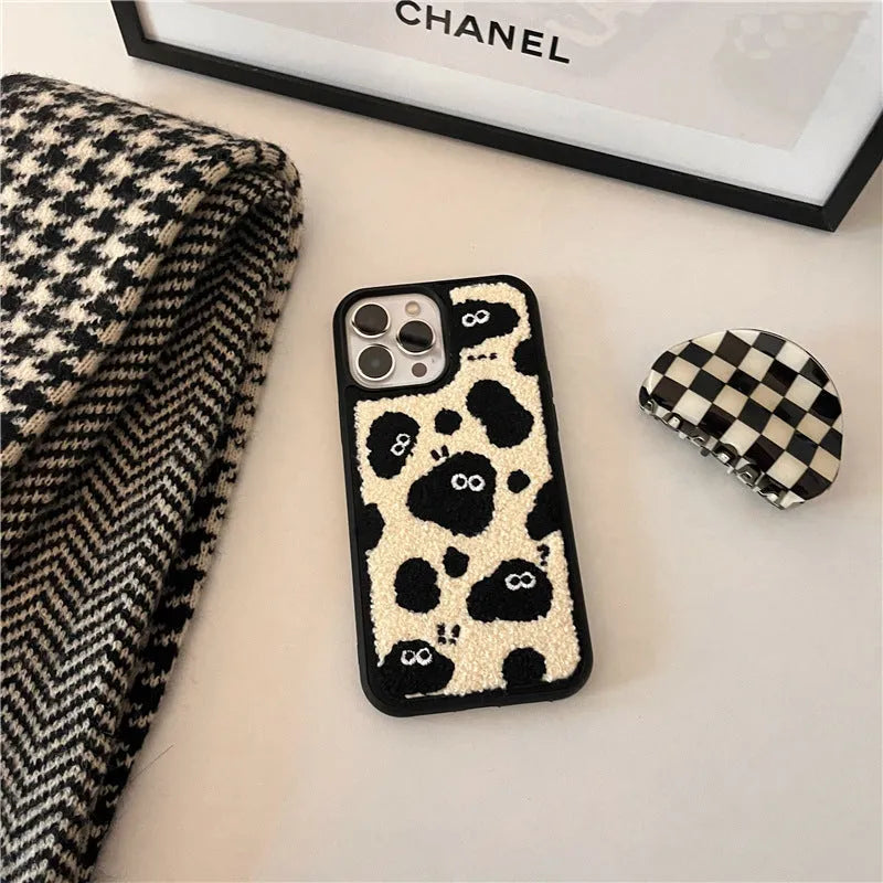 Black plush fairy funny phone case back cover for iPhone 13 Pro Max, 13 Pro, 12, 11, and XS Max