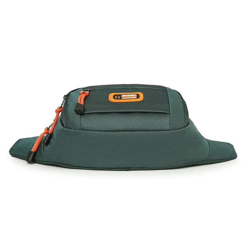 Waterproof slanted chest bag in nylon material shown in black colour with large main compartment
