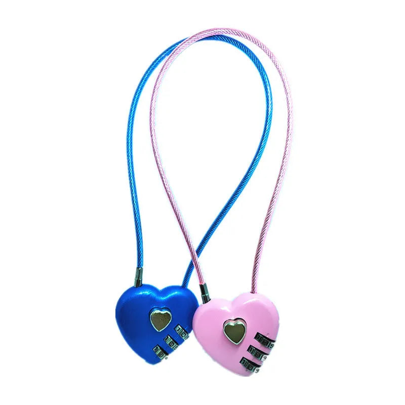 Peach heart shaped ABS plastic lock with a steel wire rope, shown in a choice of colours.