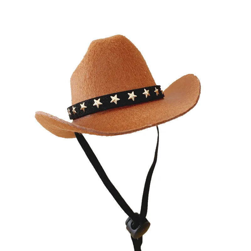 British cowboy style hat for cats with decorative velvet belt trim