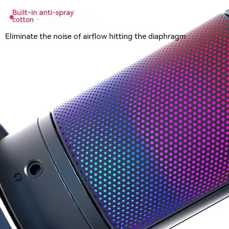 Condenser microphone with RGB lighting in black, white, or pink colours for live streaming