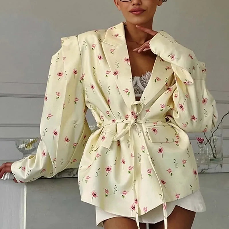 Collar lace-up waist-tight suit jacket in polyester available in multiple colours and sizes