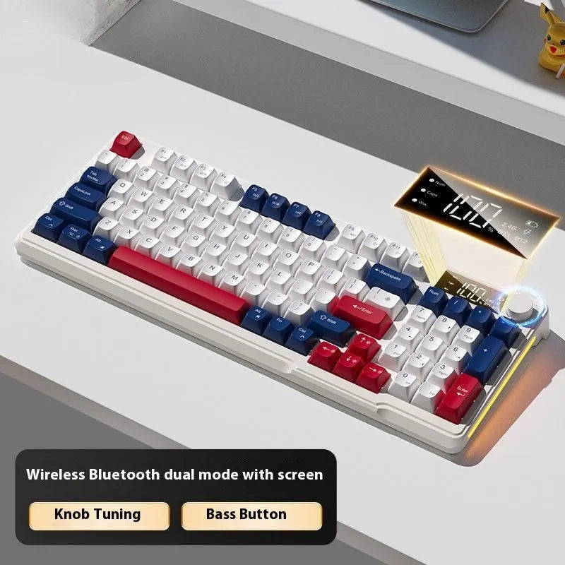 Wireless Bluetooth keyboard and mouse combo in blue white colour with compact design and ball-shaped keycaps