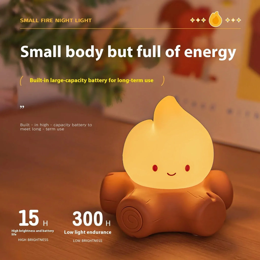 Cartoon-style silicone night lamp with ABS shade, showing yellow light and compact portable design.