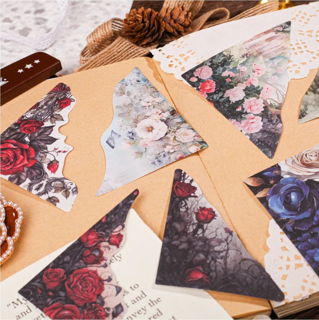 DIY hand account note bookmarks in six colours including spring vine, pink plum, red rose, blue, green wild, and purple dew.