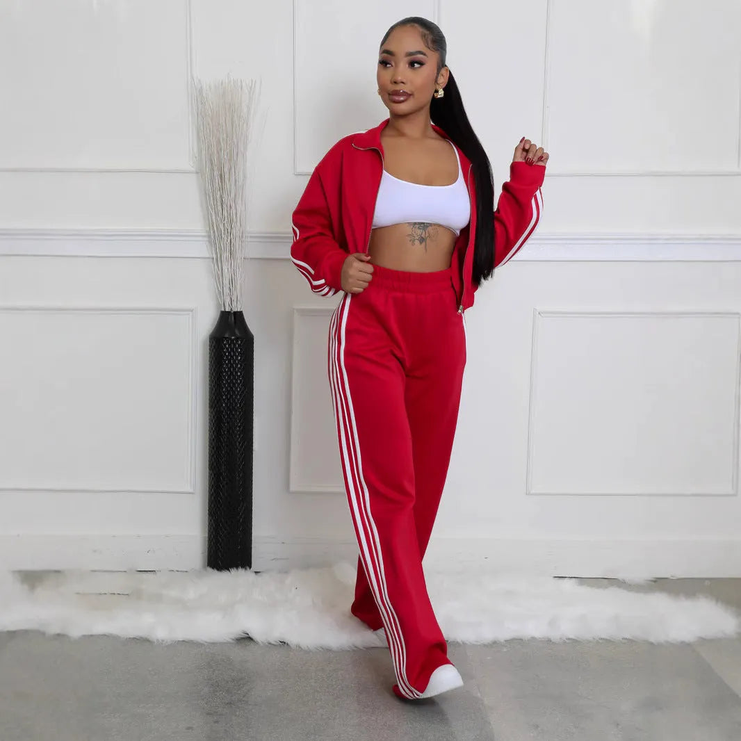 Street hipster two-piece sweater set with striped pattern in multiple colour options
