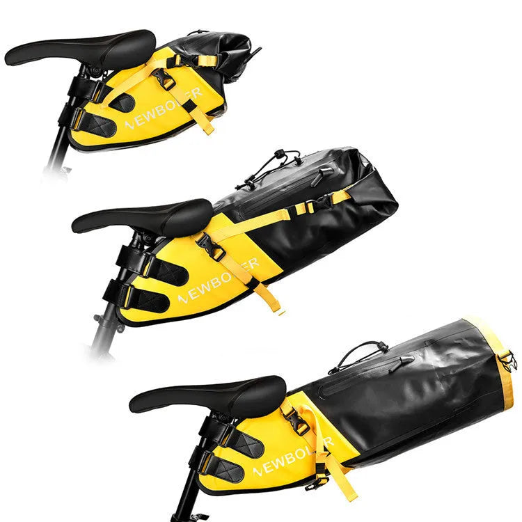 Large waterproof PVC bicycle tail bag in yellow with 13 litre capacity for outdoor cycling storage
