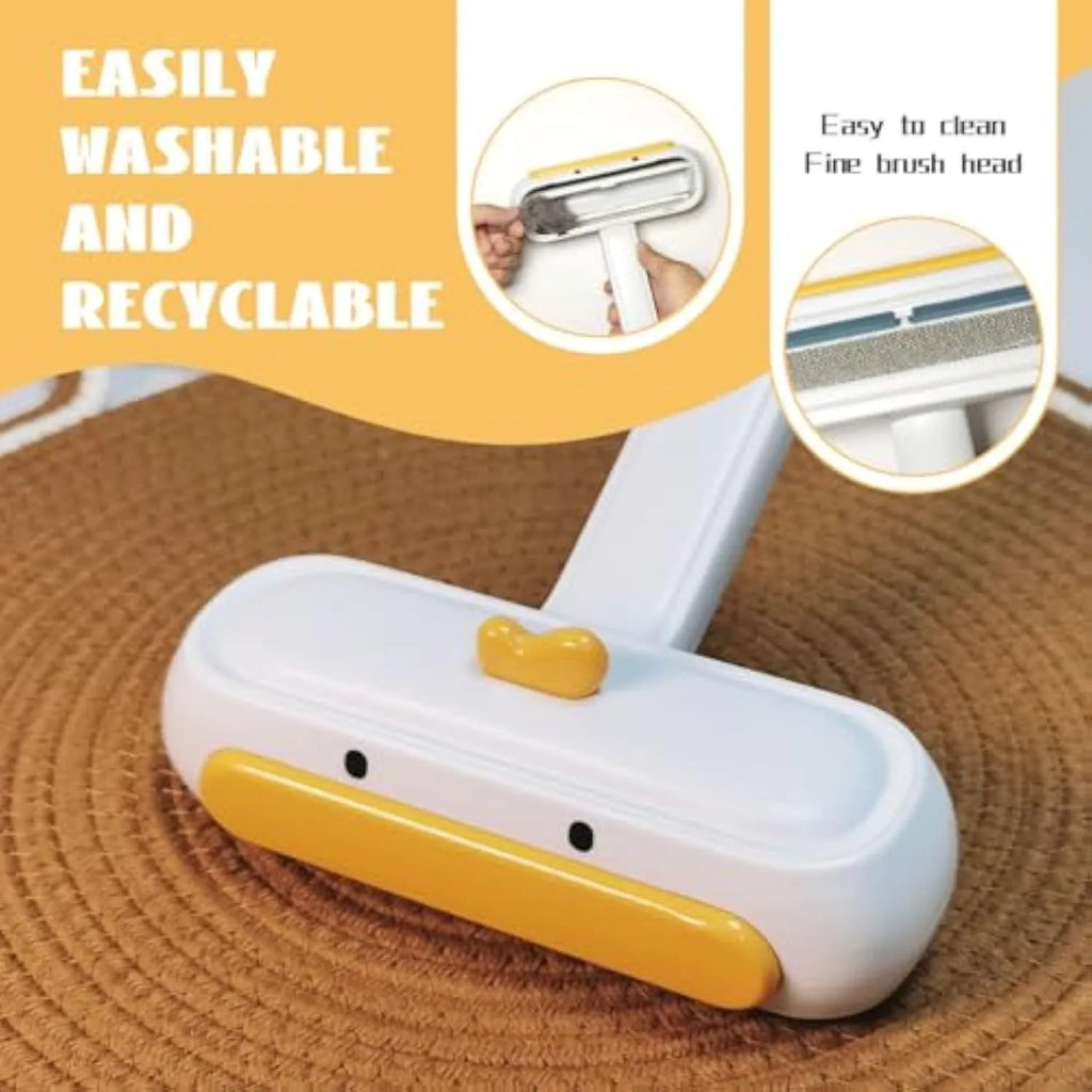 Yellow duck design portable pet hair remover brush with white plastic handle