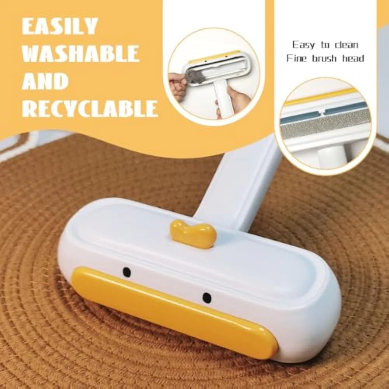 Yellow duck design portable pet hair remover brush with white plastic handle