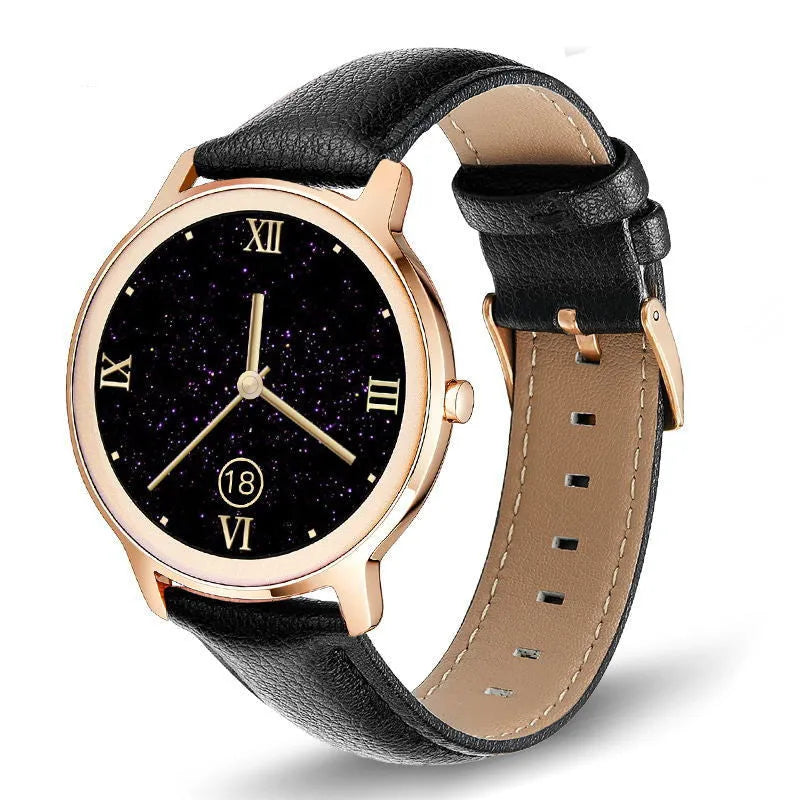 Women's waterproof smart watch with 1.3 inch touch screen and stainless steel wristband