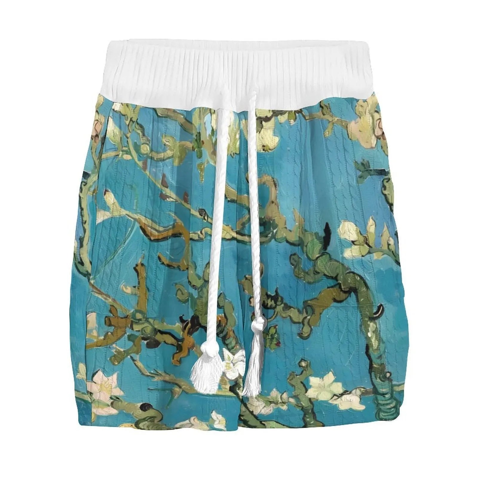 Men's peacock blue 3D printed casual suit with T-shirt and knitted shorts