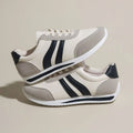 Red and blue lace-up leisure sneakers with soft rubber soles and PU mesh uppers