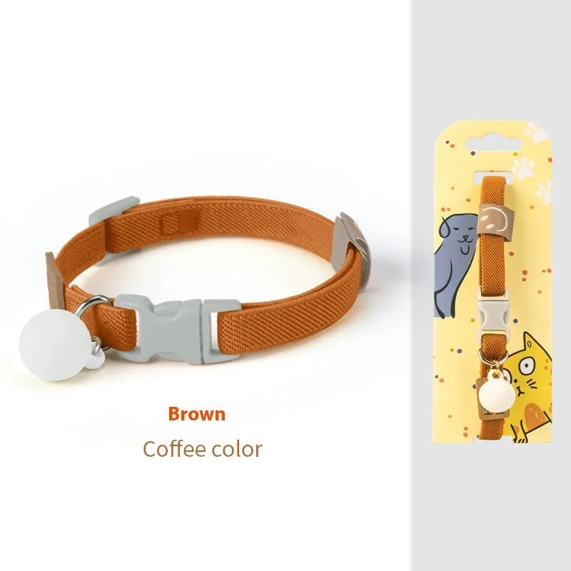 Small high elasticity polyester dog collar shown in one of seven solid colours, adjusted for a 22-32cm neck.