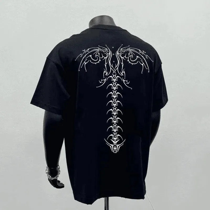 Men's loose fit black cotton t-shirt with a white printed letter design on the chest