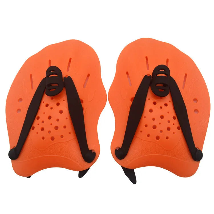 Swimming paddle training aid for freestyle stroke with webbed arm design in multiple colours
