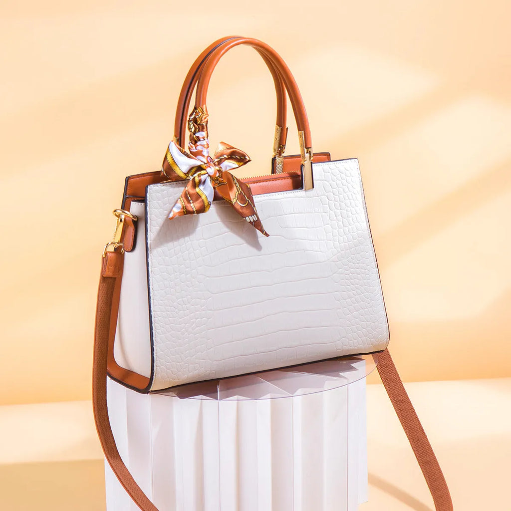 Women's milky white PU shoulder handbag with multiple interior compartments and urban simplicity styling