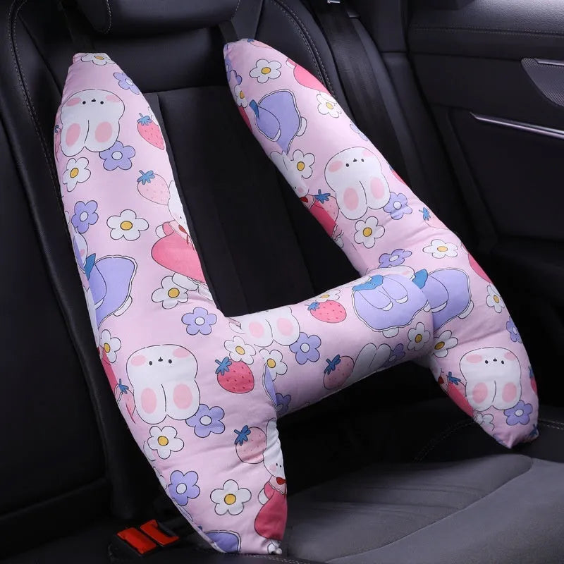 55cm by 70cm car headrest pillow in floral skirt rabbit design with optional neck support pillow.