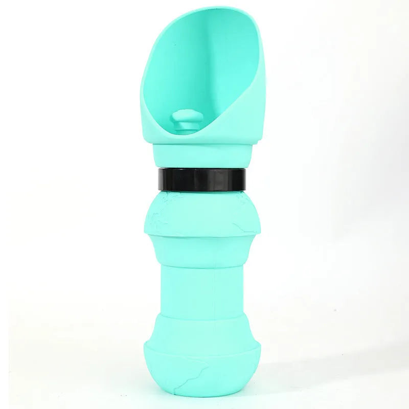 A folded flat and an unfolded silicone pet travel bowl showing its collapsible design.