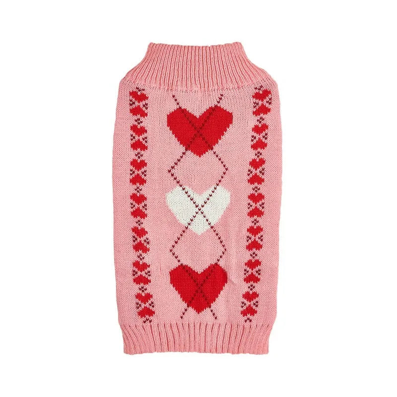 Red love heart design acrylic knit dog sweater for small dogs in size S.