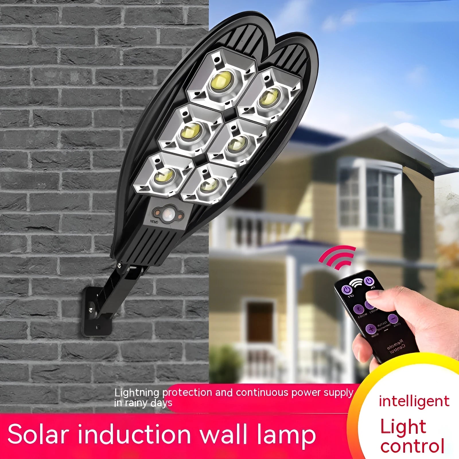 6-eye solar garden lamp with remote control, white light illumination, ABS PC weatherproof construction