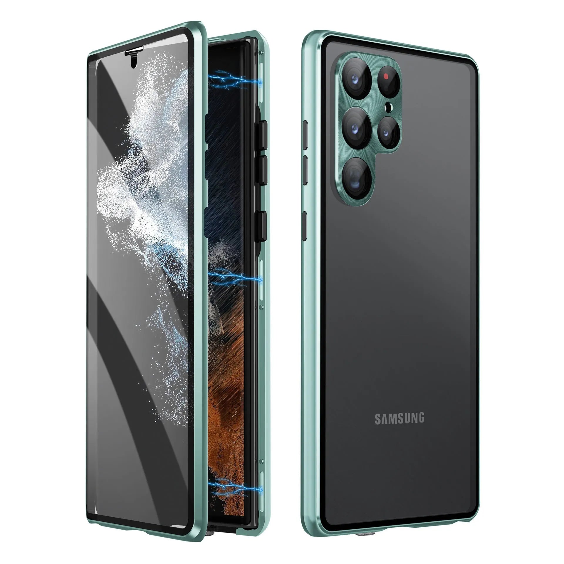 Samsung S24 Ultra magnetic phone case in multiple colours showing peep-proof mirror and metal construction.