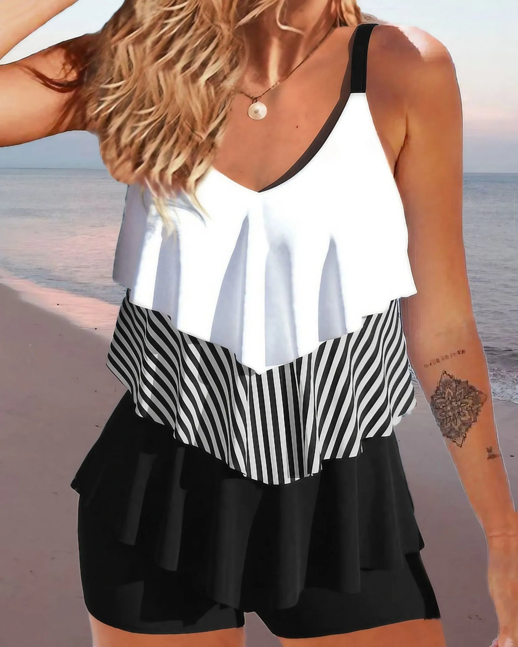 Women's backless ruffle bikini swimsuit with spaghetti straps in multiple colour options