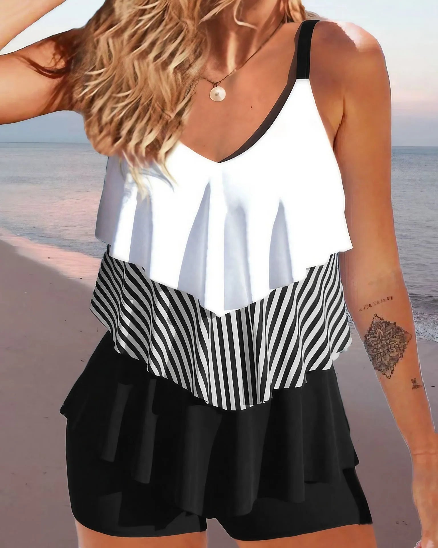 Women's backless ruffle bikini swimsuit with spaghetti straps in multiple colour options