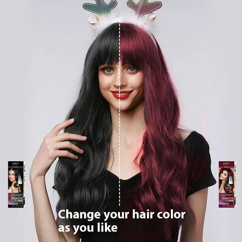 Three tubes of hair dye cream in brown, dark brown and wine red colours for at-home hair colouring